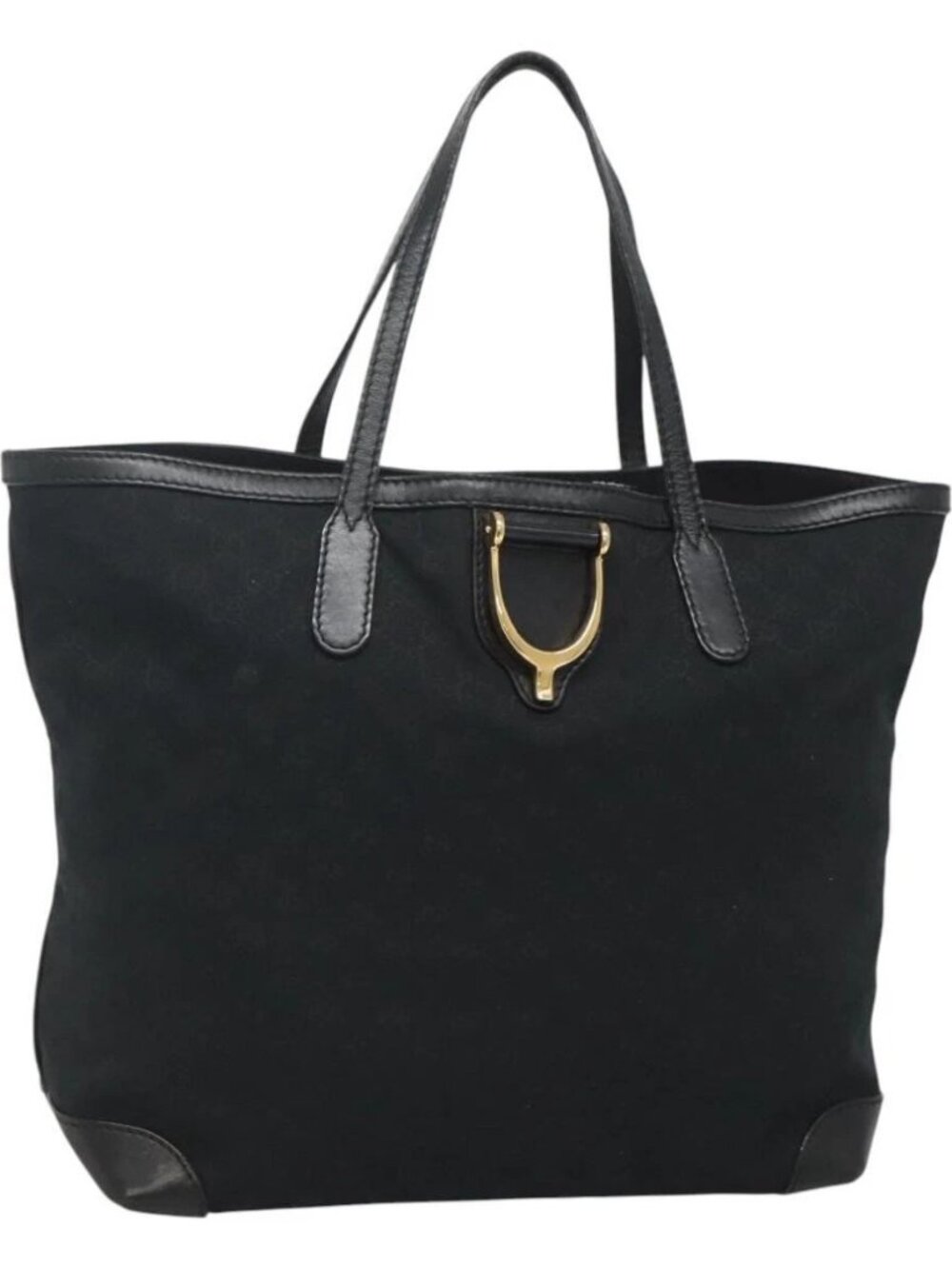 GUCCI GG Canvas Tote Bag Black Gold 305585 Auth bs24442